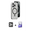 MARSİLYAN™- iPhone 15 Pro Max Kılıf Odak Form Özel Seri - Siyah Bilvis 5in1 5D Magic Hayalet Cam Ekran Koruyucu + PVD Metal Kamera Lens - GI