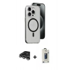 MARSİLYAN™- iPhone 15 Pro Max Kılıf Odak Form Özel Seri - Siyah Bilvis Hayalet Cam Ekran Koruyucu + Gümüş Raze Metal Kamera Lens