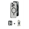 MARSİLYAN™- iPhone 15 Pro Max Kılıf Odak Form Özel Seri - Siyah Bilvis Hayalet Cam Ekran Koruyucu + PVD Metal Kamera Lens - LT
