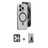 MARSİLYAN™- iPhone 15 Pro Max Kılıf Odak Form Özel Seri - Siyah Bilvis Hayalet Cam Ekran Koruyucu + PVD Metal Kamera Lens - GS