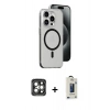 MARSİLYAN™- iPhone 15 Pro Max Kılıf Odak Form Özel Seri - Siyah Bilvis Hayalet Cam Ekran Koruyucu + PVD Metal Kamera Lens - GI