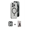 MARSİLYAN™- iPhone 15 Pro Max Kılıf Odak Form Özel Seri - Siyah Bilvis Hayalet Cam Ekran Koruyucu + PVD Metal Kamera Lens - LT