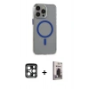 MARSİLYAN™- iPhone 15 Pro Max Kılıf Odak Form Özel Seri - Siyah Bilvis Hayalet Cam Ekran Koruyucu + PVD Metal Kamera Lens - LT