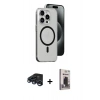 MARSİLYAN™- iPhone 15 Pro Max Kılıf Odak Form Özel Seri - Siyah Bilvis Hayalet Cam Ekran Koruyucu + Raze Metal Kamera Lens - LT