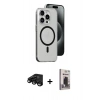 MARSİLYAN™- iPhone 15 Pro Max Kılıf Odak Form Özel Seri - Siyah Bilvis Hayalet Cam Ekran Koruyucu + Raze Metal Kamera Lens - SH