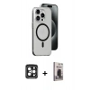 MARSİLYAN™- iPhone 15 Pro Max Kılıf Odak Form Özel Seri - Siyah Bilvis Hayalet Cam Ekran Koruyucu + Siyah PVD Metal Kamera Lens