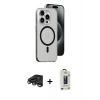 MARSİLYAN™- iPhone 15 Pro Max Kılıf Odak Form Özel Seri - Siyah Bilvis Hayalet Cam Ekran Koruyucu + Raze Metal Kamera Lens - TMGI