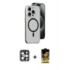 MARSİLYAN™- iPhone 15 Pro Max Kılıf Odak Form Özel Seri - Siyah Buffer Cam Ekran Koruyucu + PVD Metal Kamera Lens - LT