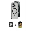 MARSİLYAN™- iPhone 15 Pro Max Kılıf Odak Form Özel Seri - Siyah Buffer Cam Ekran Koruyucu + PVD Metal Kamera Lens - GI