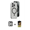 MARSİLYAN™- iPhone 15 Pro Max Kılıf Odak Form Özel Seri - Siyah Buffer Cam Ekran Koruyucu + PVD Metal Kamera Lens - GS