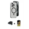 MARSİLYAN™- iPhone 15 Pro Max Kılıf Odak Form Özel Seri - Siyah Buffer Cam Ekran Koruyucu + Raze Metal Kamera Lens - LT