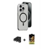 MARSİLYAN™- iPhone 15 Pro Max Kılıf Odak Form Özel Seri - Siyah Buffer Cam Ekran Koruyucu + Raze Metal Kamera Lens - TMGI