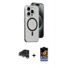 MARSİLYAN™- iPhone 15 Pro Max Kılıf Odak Form Özel Seri - Siyah Buffer Hayalet Cam Ekran Koruyucu + Raze Metal Kamera Lens - GS
