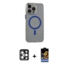 MARSİLYAN™- iPhone 15 Pro Max Kılıf Odak Form Özel Seri - Siyah Buffer Hayalet Cam Ekran Koruyucu + PVD Metal Kamera Lens - LT