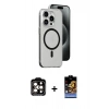 MARSİLYAN™- iPhone 15 Pro Max Kılıf Odak Form Özel Seri - Siyah Buffer Hayalet Cam Ekran Koruyucu + PVD Metal Kamera Lens - TU