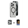 MARSİLYAN™- iPhone 15 Pro Max Kılıf Odak Form Özel Seri - Siyah Buffer Hayalet Cam Ekran Koruyucu + PVD Metal Kamera Lens - LT