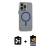 MARSİLYAN™- iPhone 15 Pro Max Kılıf Odak Form Özel Seri - Siyah Buffer Hayalet Cam Ekran Koruyucu + PVD Metal Kamera Lens - TU