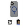 MARSİLYAN™- iPhone 15 Pro Max Kılıf Odak Form Özel Seri - Siyah Buffer Hayalet Cam Ekran Koruyucu + PVD Metal Kamera Lens - GS