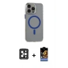 MARSİLYAN™- iPhone 15 Pro Max Kılıf Odak Form Özel Seri - Siyah Buffer Hayalet Cam Ekran Koruyucu + PVD Metal Kamera Lens - SH