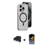 MARSİLYAN™- iPhone 15 Pro Max Kılıf Odak Form Özel Seri - Siyah Buffer Hayalet Cam Ekran Koruyucu + Raze Metal Kamera Lens - LT