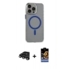 MARSİLYAN™- iPhone 15 Pro Max Kılıf Odak Form Özel Seri - Siyah Buffer Hayalet Cam Ekran Koruyucu + Titanyum Gri Raze Metal Kamera Lens