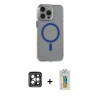 MARSİLYAN™- iPhone 15 Pro Max Kılıf Odak Form Özel Seri - Siyah Polymer Nano Ekran Koruyucu + Gri PVD Metal Kamera Lens