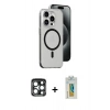 MARSİLYAN™- iPhone 15 Pro Max Kılıf Odak Form Özel Seri - Siyah Polymer Nano Ekran Koruyucu + PVD Metal Kamera Lens - LT