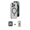 MARSİLYAN™- iPhone 15 Pro Max Kılıf Odak Form Özel Seri - Siyah Polymer Nano Ekran Koruyucu + PVD Metal Kamera Lens - SH