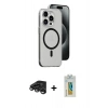 MARSİLYAN™- iPhone 15 Pro Max Kılıf Odak Form Özel Seri - Siyah Polymer Nano Ekran Koruyucu + Raze Metal Kamera Lens - TMGI