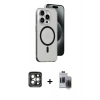 MARSİLYAN™- iPhone 15 Pro Max Kılıf Odak Form Özel Seri - Siyah Vanessa Magic Hayalet Cam + PVD Metal Kamera Lens - GI