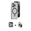 MARSİLYAN™- iPhone 15 Pro Max Kılıf Odak Form Özel Seri - Siyah Vanessa Magic Hayalet Cam + PVD Metal Kamera Lens - LT