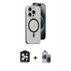 MARSİLYAN™- iPhone 15 Pro Max Kılıf Odak Form Özel Seri - Siyah Vanessa Magic Hayalet Cam + PVD Metal Kamera Lens - TU