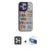 MARSİLYAN™- iPhone 15 Pro Max Kılıf Odak Klasik Serisi - Siyah 3D Antistatik Seramik Nano Ekran Koruyucu + PVD Metal Kamera Lens - SH