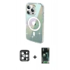 MARSİLYAN™- iPhone 15 Pro Max Kılıf Odak Modern Serisi - Şeffaf 360 Full Body Arka Koruyucu + Lacivert PVD Metal Kamera Lens