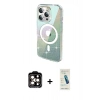 MARSİLYAN™- iPhone 15 Pro Max Kılıf Odak Modern Serisi - Şeffaf Pasifik Cam Ekran Koruyucu + Turuncu PVD Metal Kamera Lens
