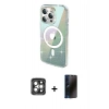 MARSİLYAN™- iPhone 15 Pro Max Kılıf Odak Modern Serisi - Siyah 3D Antistatik Hayalet Cam Ekran Koruyucu + PVD Metal Kamera Lens - GI