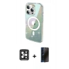 MARSİLYAN™- iPhone 15 Pro Max Kılıf Odak Modern Serisi - Siyah 3D Antistatik Hayalet Cam Ekran Koruyucu + PVD Metal Kamera Lens - SH