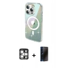 MARSİLYAN™- iPhone 15 Pro Max Kılıf Odak Modern Serisi - Siyah 3D Antistatik Hayalet Cam Ekran Koruyucu + PVD Metal Kamera Lens - GS