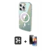 MARSİLYAN™- iPhone 15 Pro Max Kılıf Odak Modern Serisi - Siyah 3D Antistatik Mat Seramik Nano Ekran Koruyucu + PVD Metal Kamera Lens - GI