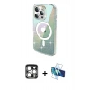 MARSİLYAN™- iPhone 15 Pro Max Kılıf Odak Modern Serisi - Siyah 3D Antistatik Seramik Nano Ekran Koruyucu + PVD Metal Kamera Lens - GS