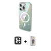 MARSİLYAN™- iPhone 15 Pro Max Kılıf Odak Modern Serisi - Siyah Bilvis 3D Cam Ekran Koruyucu + PVD Metal Kamera Lens - GI