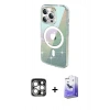 MARSİLYAN™- iPhone 15 Pro Max Kılıf Odak Modern Serisi - Siyah Bilvis 5in1 5D Magic Hayalet Cam Ekran Koruyucu + PVD Metal Kamera Lens - GS