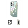 MARSİLYAN™- iPhone 15 Pro Max Kılıf Odak Modern Serisi - Siyah Bilvis Hayalet Cam Ekran Koruyucu + PVD Metal Kamera Lens - GS