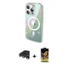 MARSİLYAN™- iPhone 15 Pro Max Kılıf Odak Modern Serisi - Siyah Buffer Cam Ekran Koruyucu + Gümüş Raze Metal Kamera Lens