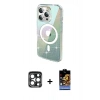 MARSİLYAN™- iPhone 15 Pro Max Kılıf Odak Modern Serisi - Siyah Buffer Hayalet Cam Ekran Koruyucu + Lacivert PVD Metal Kamera Lens