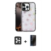 MARSİLYAN™- iPhone 15 Pro Max Kılıf Odak Prime - Siyah 3D Antistatik Hayalet Cam Ekran Koruyucu + Siyah PVD Metal Kamera Lens