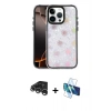 MARSİLYAN™- iPhone 15 Pro Max Kılıf Odak Prime - Siyah 3D Antistatik Seramik Nano Ekran Koruyucu + Gümüş Raze Metal Kamera Lens