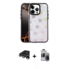 MARSİLYAN™- iPhone 15 Pro Max Kılıf Odak Prime - Siyah Vanessa Magic Hayalet Cam + Gümüş Raze Metal Kamera Lens