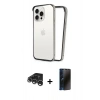 MARSİLYAN™- iPhone 15 Pro Max Kılıf Pusula Asil Koleksiyonu - Siyah 3D Antistatik Hayalet Cam Ekran Koruyucu + Raze Metal Kamera Lens - GS