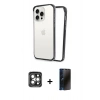 MARSİLYAN™- iPhone 15 Pro Max Kılıf Pusula Asil Koleksiyonu - Siyah 3D Antistatik Hayalet Cam Ekran Koruyucu + PVD Metal Kamera Lens - GI